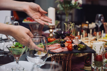 Delicacies and snacks at the buffet or banquet. Catering.