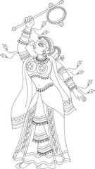 Lord's Gopika, Sevika, or lady servants have drawn in Indian folk art, Kalamkari style. for textile printing, logo, wallpaper