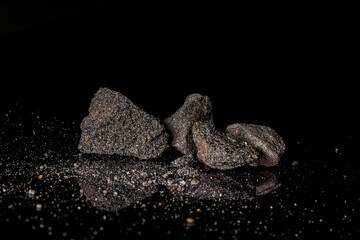 Macro Close up image of raw material Platinum and Chrome Ore rock isolated