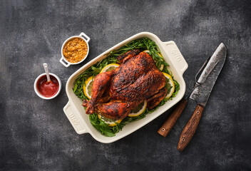 Whole BBQ Chicken with Lemons.