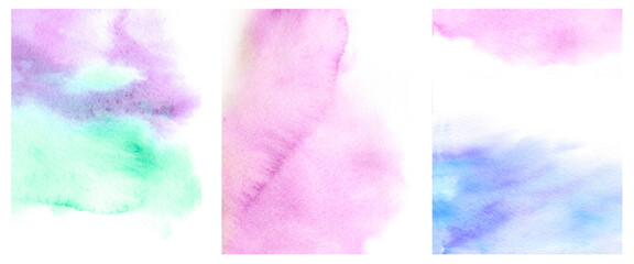 Abstract watercolor purple blue spring set background with texture