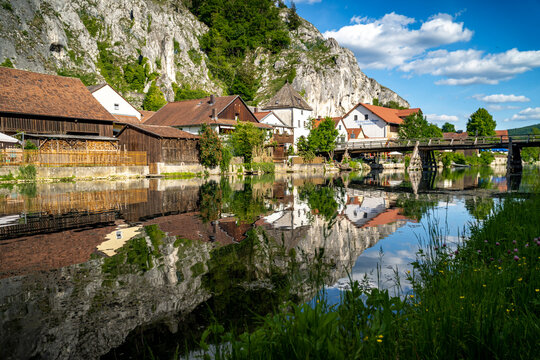 Idyllic view of the village of Markt Essing in Bavaria, Germany in the Altm&uuml;hltal on a sunny day in spring