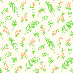 Fototapeta premium Rustic seamless pattern with a flower meadow in a simple linear style