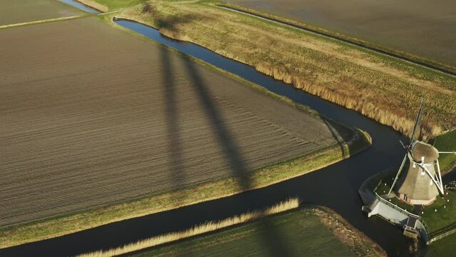 Wind turbines and windmill in field, Eemshaven, Netherlands
