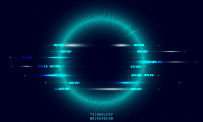 Abstract technology concept particle connection background with blue lights.