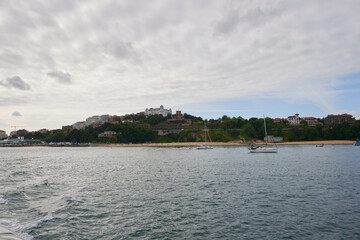 Fototapeta premium A panoramic view of the bay of Santander seen from the sea.