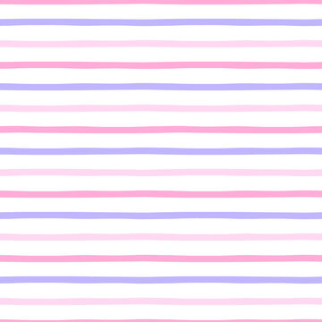 Pink Blue pastel colours irregular horizontal stripes vector seamless pattern. Geometric abstract background. Childish lines stripy surface design.