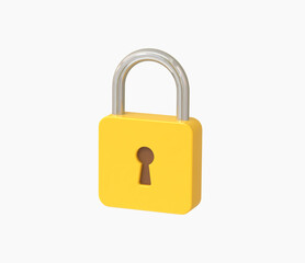 3D Realistic Yellow Locked padlock vector illustration
