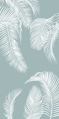White color of tropical leaves pattern style on gray color background, flat line vector and illustration.