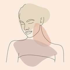 Portrait. One-line face. The modern art of minimalism, aesthetic contour. Abstract portrait of a woman in a minimalist style.