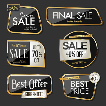 Collection of golden sale badge and labels vector