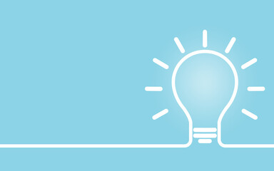 Simple pastel background with linear light bulb. Vector illustration of wallpaper with copy space, blank space. Abstract, creative idea concept. Bright template for your design.