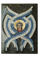 Mosaic artwork of angel. Archangel with wings. Angel of God is an icon in a mosaic