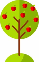 Vector Illustration Young Apple Tree with Green Leaves.
Autumn season concept in flat style.
