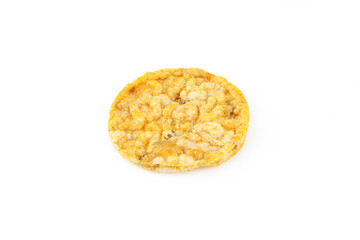 Single rice corn chip isolated on white background. Healthy dietetic food