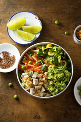 Healthy bowl with chicken and avocado