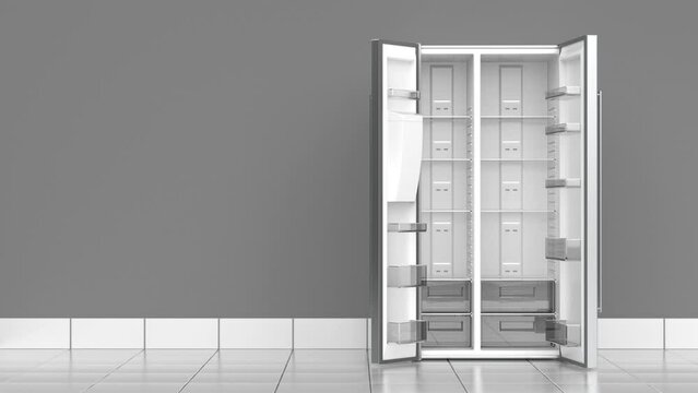 Empty side-by-side refrigerator in the kitchen, front view