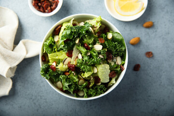 Healthy kale salad with cranberry and almond