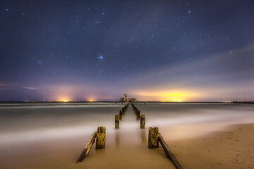 The night landscape of the Baltic Sea and the torpedo station in Babie Doły. Poland