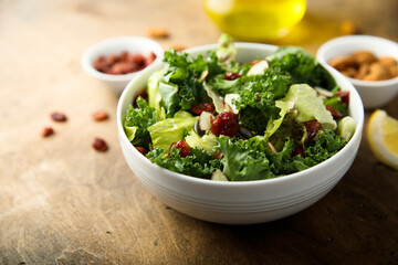 Healthy kale salad with cranberry and almond