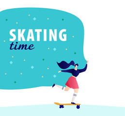 Roller skating girls dancing illustration vector. Girl power concept poster. skating time