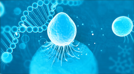 Cancer cells dna. 3d illustration.