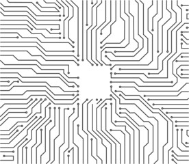 Electronics board. Circuit engineering technology. High tech digital data connection system concept or computer electronic printed circuit board microcircuit design