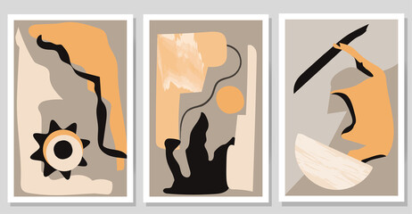 Set of modern abstract posters. Contemporary minimalist wall art with different shapes. Flat vector illustration