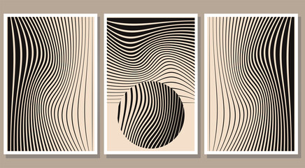 Set of minimalist abstract stripes posters. Contemporary relax wall art collection. Flat vector illustration for apparel print, card, cover, art gallery invitation design etc