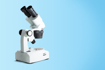 Stereoscopic microscope. Medical, health and biological concept. Using the microscope for research,...