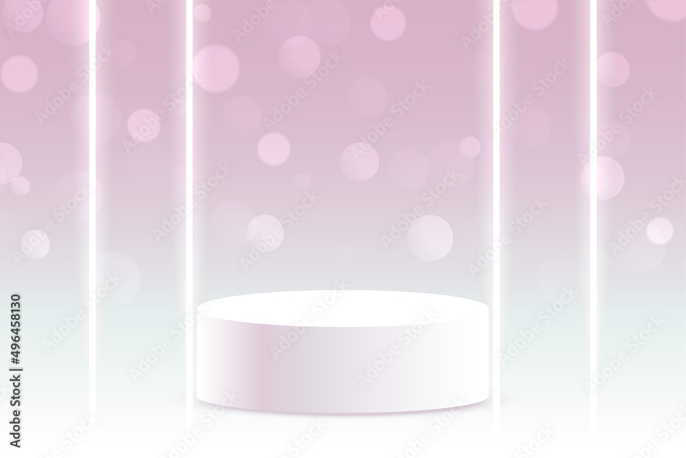 Wall mural 3d podium platform display with bokeh and neon lights