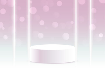 3d podium platform display with bokeh and neon lights
