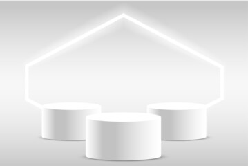 3d podium platforms for product display with neon lights