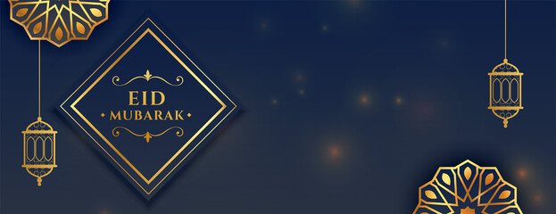 traditional eid mubarak holy festival wide banner with text space
