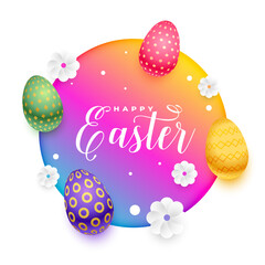 colorful realistic easter background with eggs and flowers