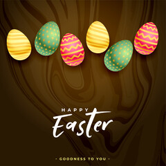 3d colorful easter eggs on wooden background