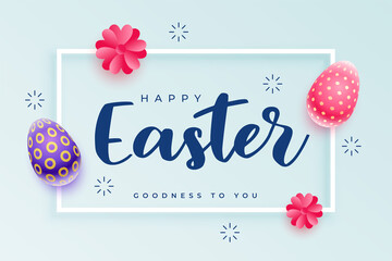 stylish happy easter background with eggs and flowers