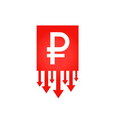 ruble downfall concept with downward arrow