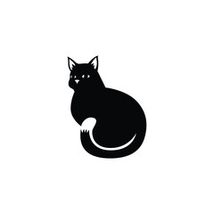 Black Cat illustration. Minimal emblem 