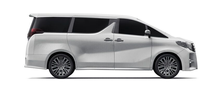 Paris, France. June 22, 2021: Toyota Alphard 2015 premium family and business white minivan isolated on white background. 3d rendering.