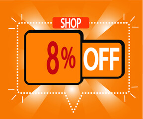 8% discount. vector illustration in orange for stores, shopping and promotion. banner for special offer