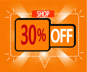 30% discount. vector illustration in orange for stores, shopping and promotion. banner for special offer