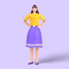 3d female character holding hands on waist pose