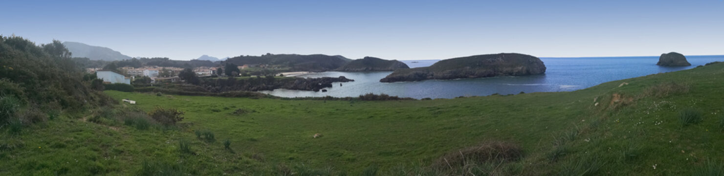 panoramic photo of the beach and coast of Celorio, LLanes, Asturias,