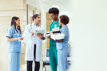 international team of professional doctors having a meeting in conference room at the modern...