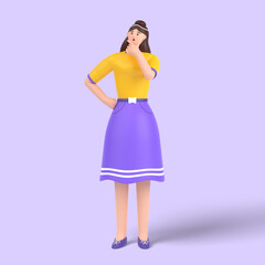 3d female character is thinking