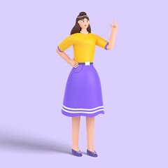 3d female character having great idea, finding inspiration or solution to problem, pointing finger up