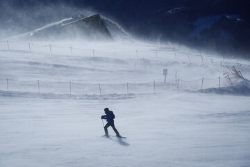 skiing in the mountains