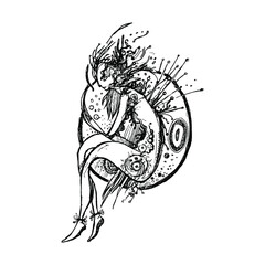 Hand drawn vector illustration. Graphic vintage design. Human silhouette.