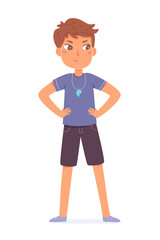 Sports coach or game instructor, funny man with whistle standing on physical lesson